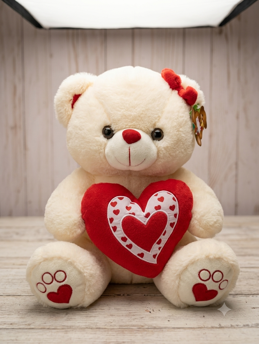 Ursa Creme Coração Bordado
